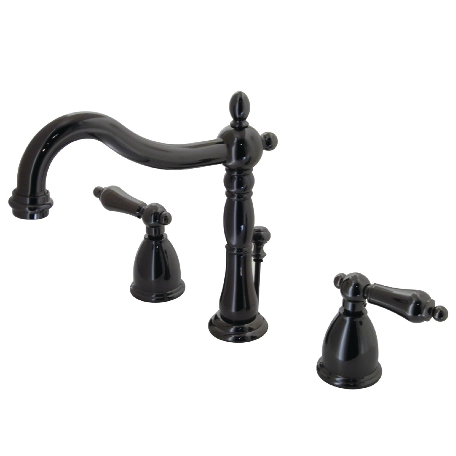 Kingston Heirloom NB1970AL - Water Onyx Two-Handle 3-Hole Deck Mount Widespread Bathroom Faucet with Brass Pop-Up, Black Stainless Steel — image 1